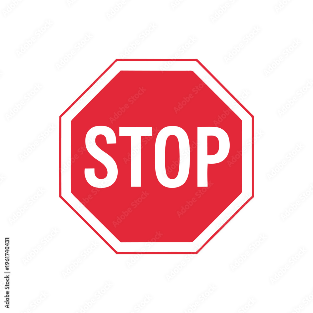Obraz premium Stop Sign Vector Red Octagon Traffic Warning Symbol for Road Safety Design