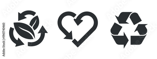 Eco Recycling Icons Set Black Solid Vector Environmental Symbols for Sustainable Design