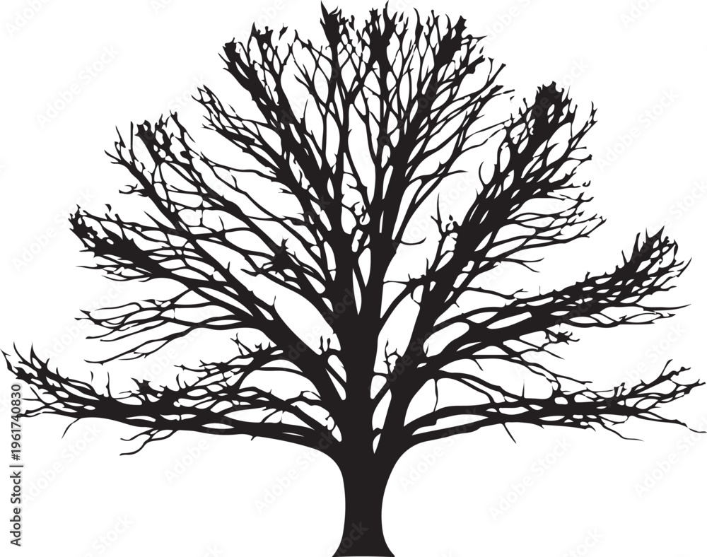 Obraz premium Bare tree silhouette, black tree icon, winter tree vector, minimalist tree design