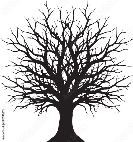 Bare tree, black silhouette, vector tree, winter tree, minimalist design