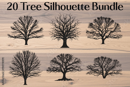 Tree silhouettes, vector tree bundle, black tree icons, 20 tree graphics