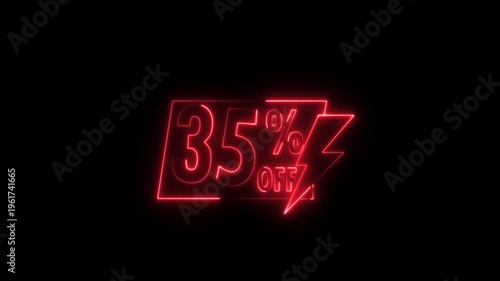 Neon sale sign 35 percent off discount promotion retail store advertising glowing text on black background.