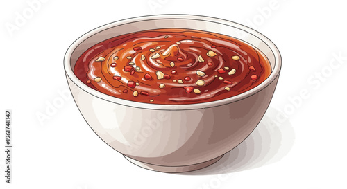 Bowl of rich, thick caramel sauce with nuts, close-up, isolated on white background