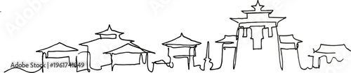 Minimalist Asian pagoda architecture isolated on white continuous line drawing vector