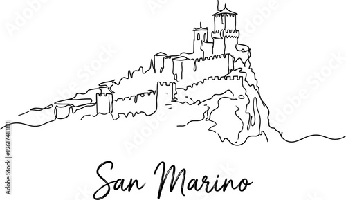Minimalist continuous line drawing of San Marino Guaita Tower fortress vector illustration
