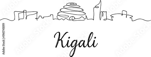 Minimalist Kigali Rwanda city skyline with convention center continuous line art vector illustration