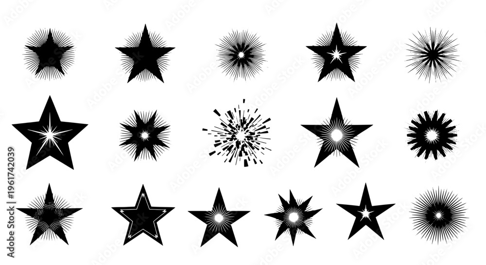 Obraz premium Stars set with black and white explosion effects and starburst textures featuring star, graphic, design with icons and collection elements for