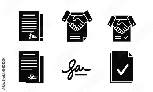 Black and white business agreement icons.