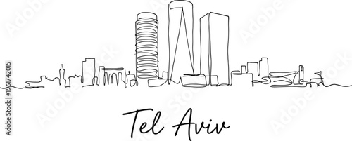 Minimalist Tel Aviv city skyline panorama continuous line art vector illustration