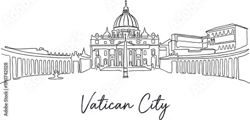 Minimalist Vatican City St Peters Basilica and Square continuous line drawing isolated on white background
