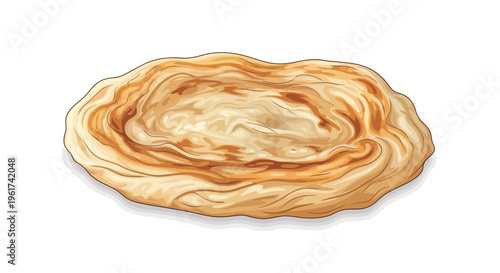 Flaky Paratha Bread Isolated White Background