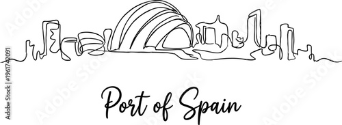 Port of Spain Trinidad skyline minimalist one line drawing vector illustration