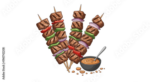 Grilled Meat Skewers with Peanut Sauce and Vegetables