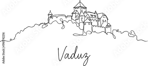 Vaduz Castle Liechtenstein landmark minimalist continuous line drawing isolated vector illustration