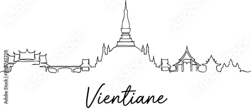 Vientiane city skyline with Pha That Luang minimalist one line drawing vector illustration