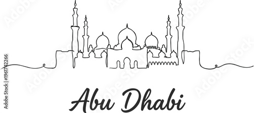 Abu Dhabi Sheikh Zayed Grand Mosque skyline continuous one line drawing minimalist vector illustration