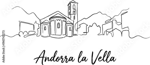 Andorra la Vella city skyline minimalist one line drawing vector illustration