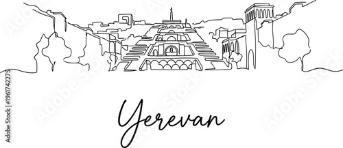 Yerevan Cascade complex architecture skyline in minimalist continuous line art vector illustration
