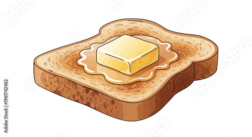 Slice of toast with melting butter, breakfast food illustration