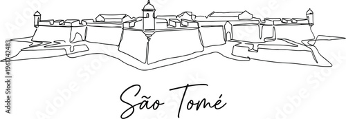 Historic Forte de Sao Sebastiao in Sao Tome continuous line drawing vector illustration