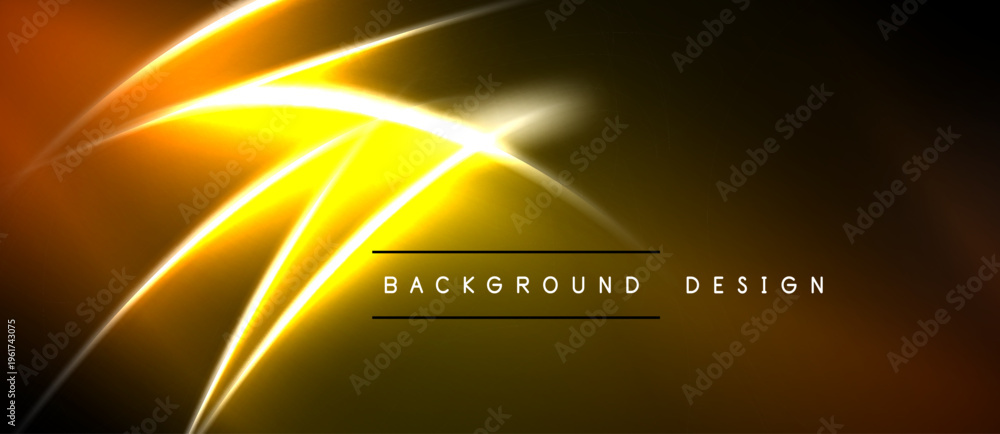 Naklejka premium Bright yellow lines over dark background. Modern design element, abstract shapes create dynamic visual effect. Text reads background design.
