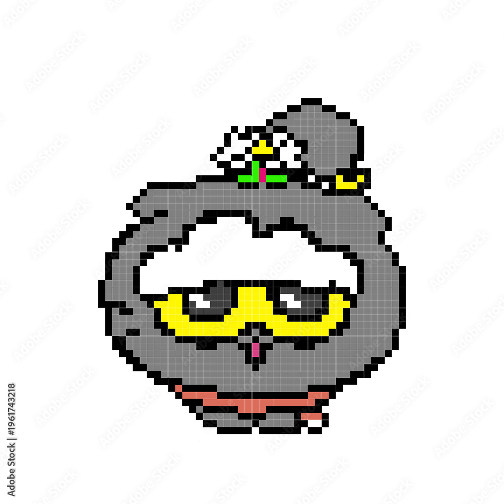 Fototapeta premium Cute Pixel Art Cat Character with Flower Hat