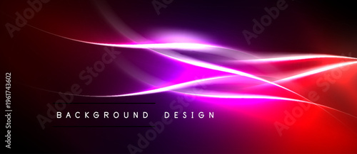 Abstract vibrant lines create dynamic energy. Red, purple hues blend into dark background. Modern design element.