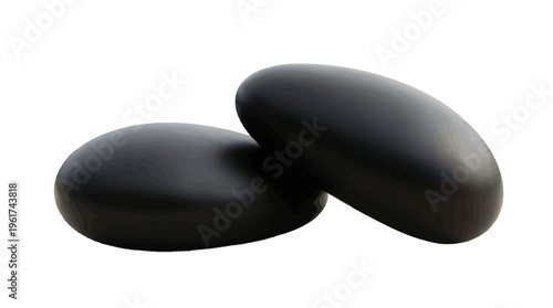 Two smooth black stones on transparent background