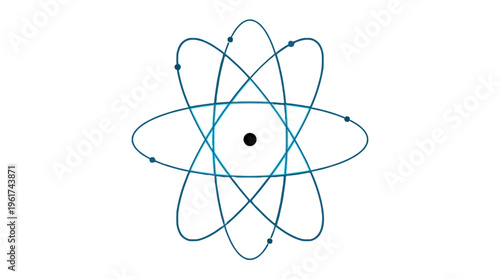A stylized illustration of an atomic structure on transparent background