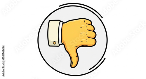 Cartoon Hand with Thumb Down Gesture in Circle.