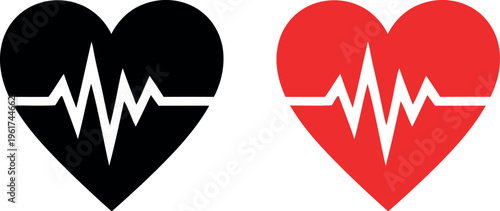 Heartbeat symbol duality black and red ecg line illustration