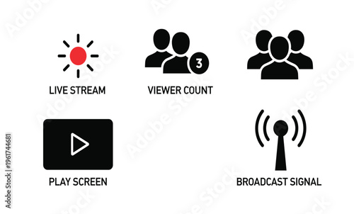 Black icons for live streaming service.