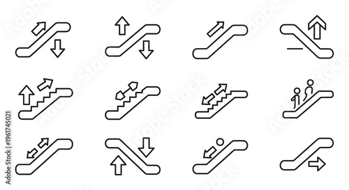 Black line icons of arrows moving.
