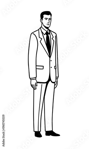 Elegant man standing in tailored double-breasted suit on white