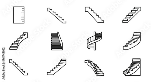 Collection of various staircases icons.