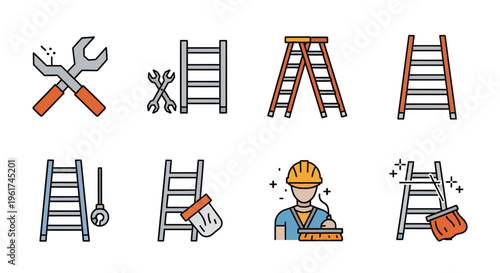 Ladders and construction worker tools.