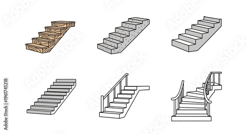 Staircase designs in various styles shown.