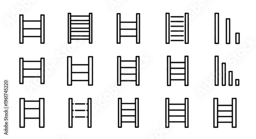 Black line icons of various ladders.