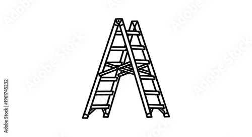 A frame ladder standing upright.