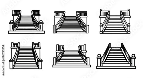 Staircases with railings and steps.