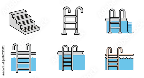 Swimming pool ladder and steps.