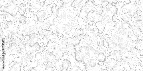 Topographic map pattern with wavy lines and contours on white background