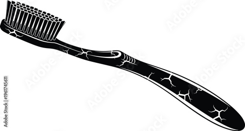 Broken toothbrush silhouette, cracked handle illustration, dental hygiene concept, damaged oral care tool, replacement symbol for health, wellness, cleanliness design