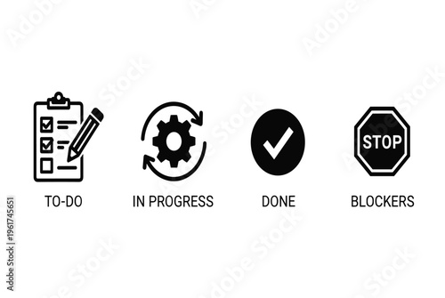 Black icons for workflow and tasks.