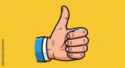 Cartoon Hand Giving a Thumbs Up Gesture on Yellow Background.