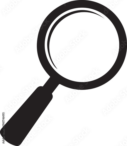 Magnifying glass, search icon, black silhouette, vector graphic