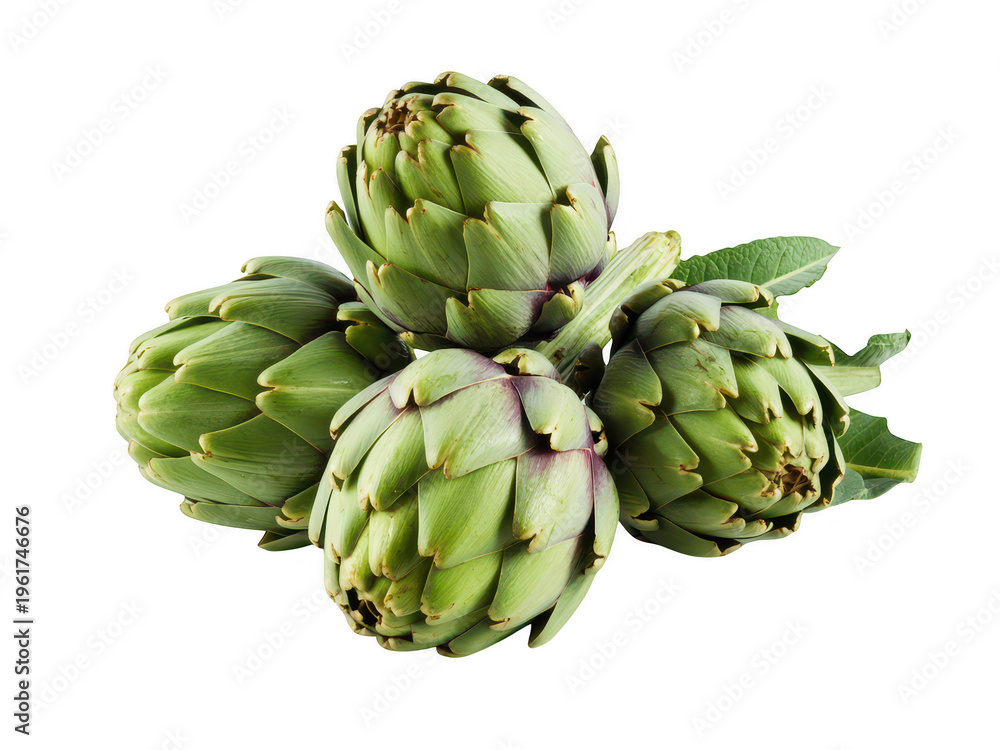 Fototapeta premium Fresh artichokes closeup food vegetable isolated on a transparent background
