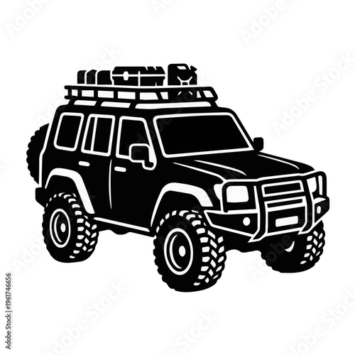 illustration of an SUV designed for off-road adventure. icon captures the spirit of exploration and durability, perfect for outdoor brands, travel apps, mountain expedition logos, automotive stylish 