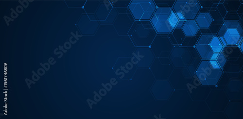 Digital technology background. Abstract hexagons background with lines and dots. Design for science, medicine or technology