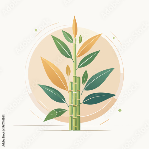 Green bamboo stalk with broad leaves, symbol of growth and serenity